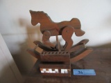 WOODEN TOY ROCKING HORSE AND PENCIL HOLDER
