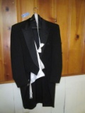 PIERRE CARDIN TUXEDO JACKET WITH VEST AND CLIP ON BOW TIE. NO SIZE