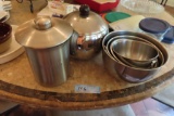 METAL PENGUIN ICE BUCKET, GEVALIA CANISTER, AND MIXING BOWLS