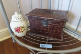 LEATHER LIKE BOX AND FLORAL URN