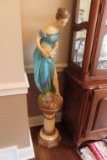 CERAMIC STATUE WITH PEDESTAL. 2 PIECE. APPROXIMATELY 4-1/2 FOOT TALL.