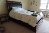 QUEEN-SIZE CHERRY BED WITH PADDED HEADBOARD. ON SECOND FLOOR.