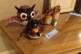 MARBLE AND GLASS OWL FIGURINES