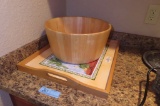 HEAVY WOODEN BOWL AND VEGETABLE GARDEN TRAY