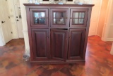 CHERRY FINISH WALL UNIT. APPROXIMATELY 5 FOOT TALL BY 4 FOOT LONG BY 2 FOOT