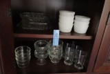 GLASBAKE SHERBET DIVIDED GLASS DISH AND TRAYS WITH GLASSES AND ETC