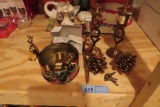 BRASS CANDLE HOLDERS, NAPKIN HOLDERS, AND BELL