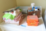 TOWELS, REESE'S PEANUT BUTTER CUP TIN HEART BOX, ASSORTED LAUNDRY ITEMS