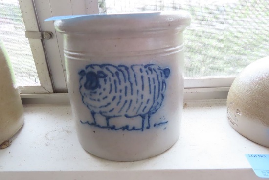 SHEEP MOTIFF POTTERY CROCK