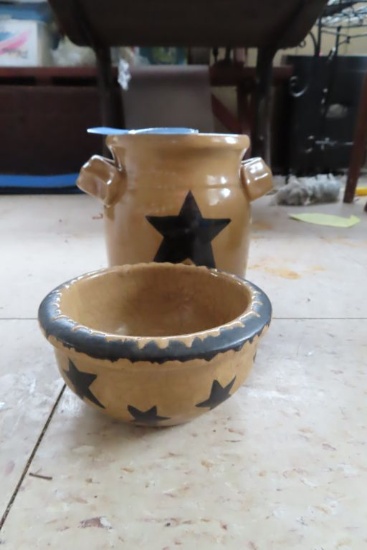 2 DECORATIVE STAR-THEMED POTTERY CROCKS