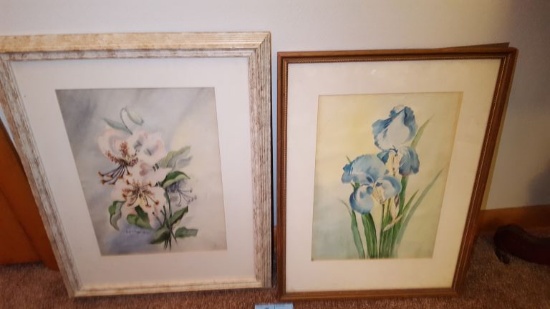 2 FLORAL WATERCOLOR PICTURES. ONE BY MATTIE WIREBAUGH