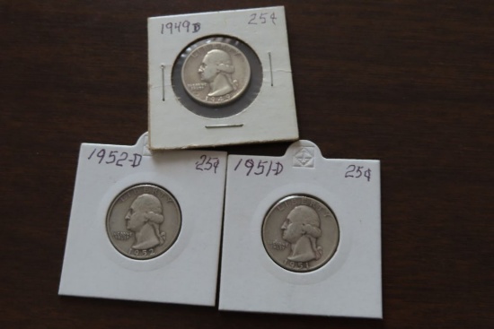 1949-D, 1951-D & 195D WASHINGTON QUARTERS