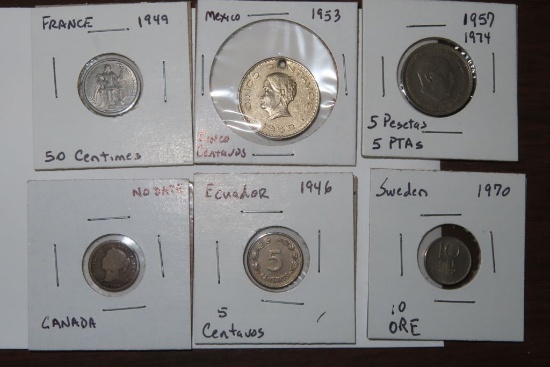 FOREIGN COINS. ECUADOR, SWEDEN, FRANCE, CANADA, MEXICO, ETC
