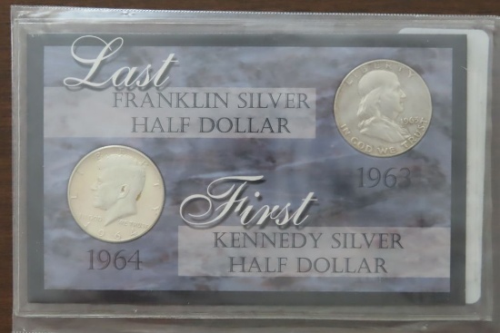 1963 LAST FRANKLIN SILVER HALF DOLLAR AND 1964 1ST KENNEDY SILVER HALF DOLL