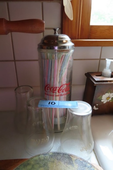 COCA-COLA GLASSES AND STRAW HOLDER