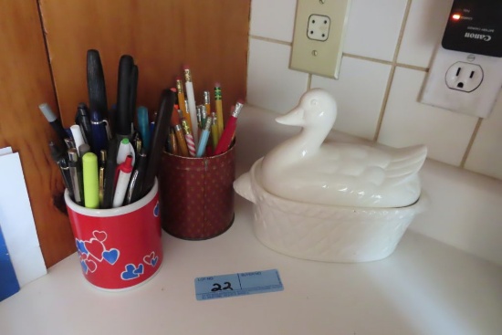 CERAMIC DUCK TUREEN AND STATIONERY ITEMS