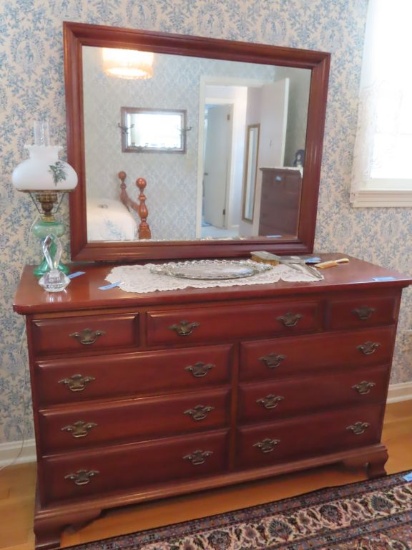 SOLID CHERRY DRESSER WITH MIRROR. MADE BY LE BRUN BROS. INC. ON SECOND FLOO