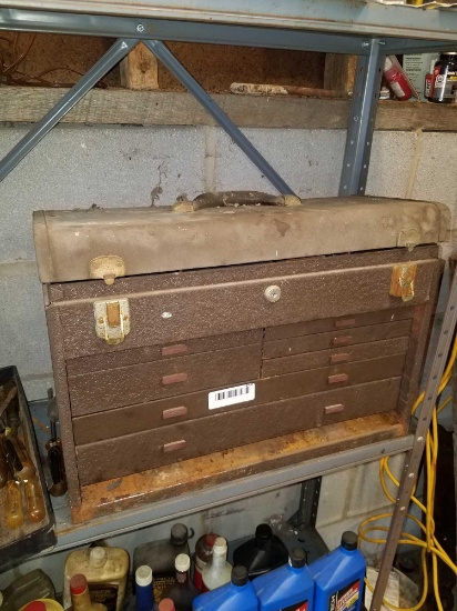 Kennedy's Machinist tool box with sockets, screwdrivers, and Etc. Missing front cover for the