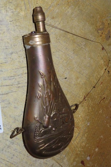 Antique brass powder horn