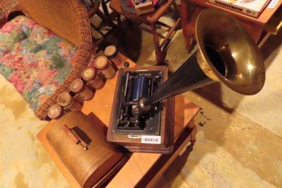Antique Edison standard phonograph with tube style records