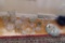 cut and clear glass pitchers, covered dishes, salt and pepper shakers, cat paperweight, etc
