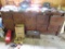 long oak wooden filing cabinet used as a workbench. in garage. approximately 80-in long by 27-in
