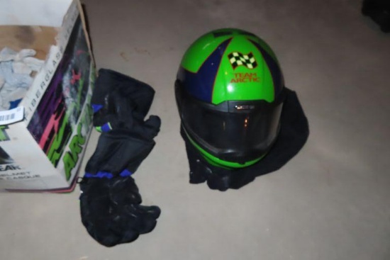 team arctic snowmobile helmet and gloves