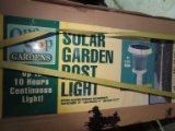 solar garden post light in box. see pictures for dimensions.