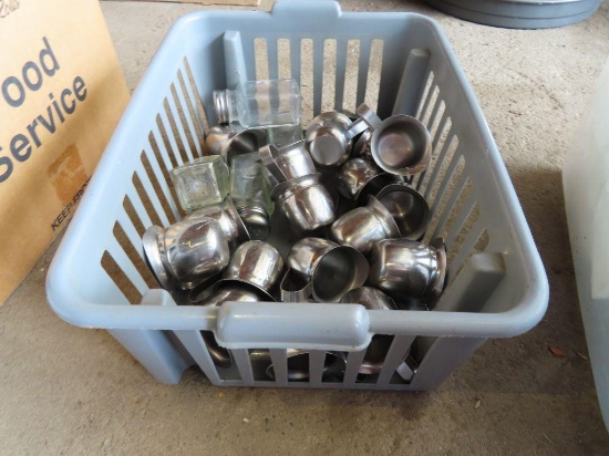 stainless steel creamers and salt and pepper shaker with plastic basket