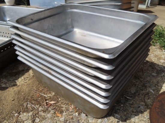 lot of seven 4-in deep stainless steel half pans