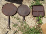 antique cast iron pan. has chips. Square divided cast iron pan and number 8HG 9-1/8