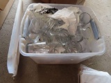lot of 35 glass tumblers with clear tote