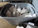 lot of glass commercial style pitchers with gray tote.