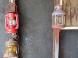 lot of three lanterns. two of them are antique. one is missing bottom.