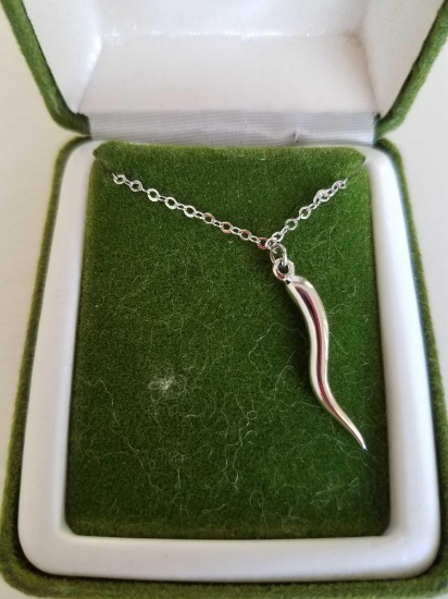 sterling Italian horn pendant on sterling necklace
