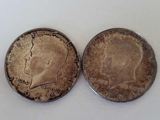 two 1964 Kennedy half dollars