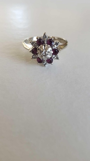 14k white gold diamond and ruby ring