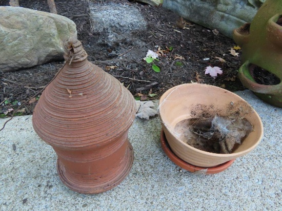 clay birdhouse and planter