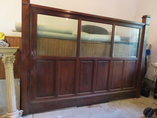 large oak divider with beveled glass inserts