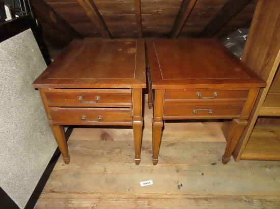 two cherry finish end tables and coffee table on third floor