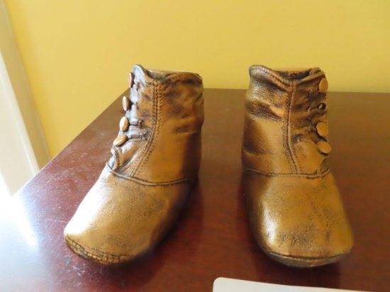 antique leather baby shoes with wooden inserts