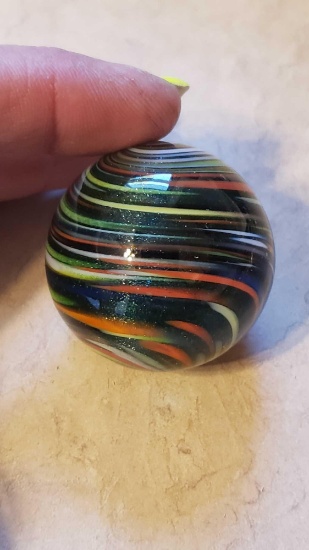 handmade multi color swirl with glitter marble signed Steve Davis 1 .5 in