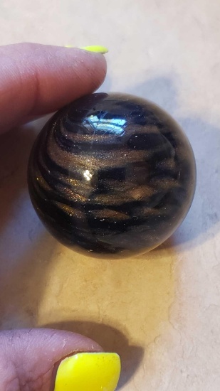 handmade blue and gold glitter swirl marble approximately 1.5 in