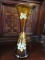Bohemian gold overlay floral painted amber glass vase by Enesco Japan