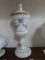 floral painted gold rimmed milk glass pedestal dish with lid (Westmoreland Glass)