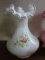 Fenton hand-painted floral white fluted edge vase
