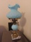 blue frosted floral electrified oil lamp with marble base (Fenton). matches 492