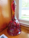 cranberry Carnival Glass mother kissing baby bell (Fenton)