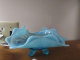 blue frosted decorative footed dish (Fenton)