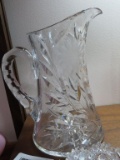 floral etched cut glass pitcher